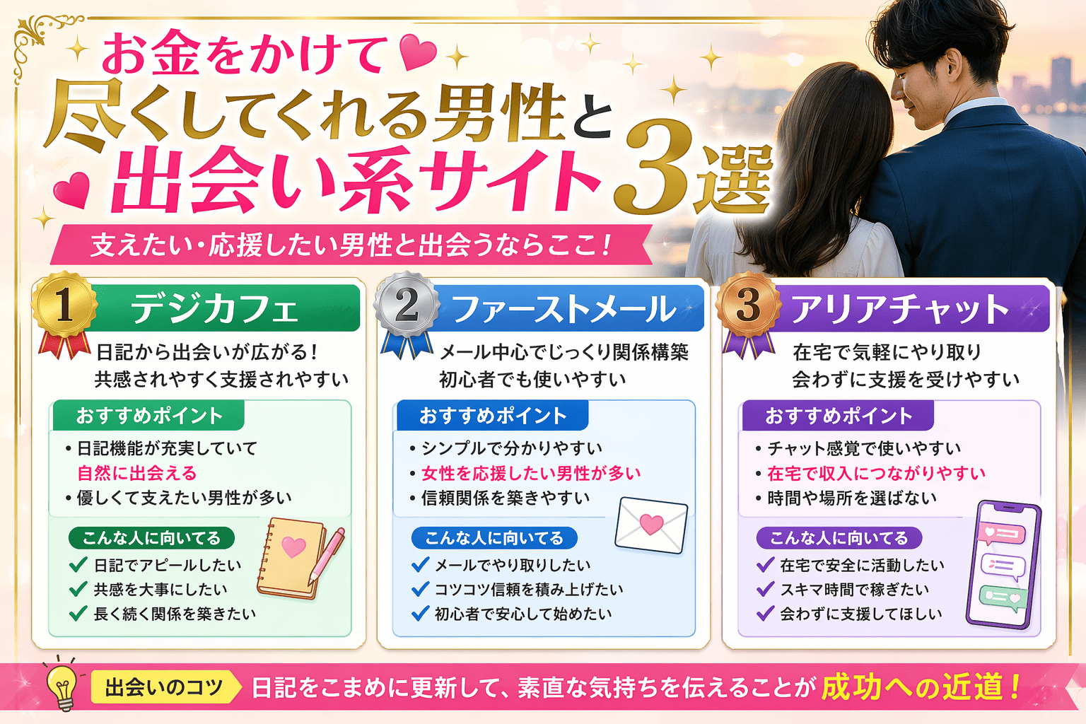 お金をかけて尽くしてくれる男性と出会い系サイト3選